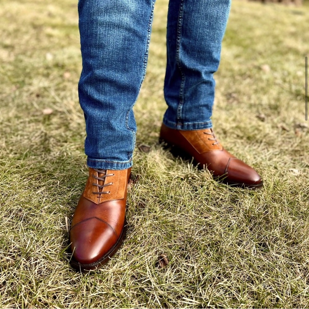 The Panuncio Bolivar Balmoral Boot in brandy colored suede/leather combo - Picture 7 of 12